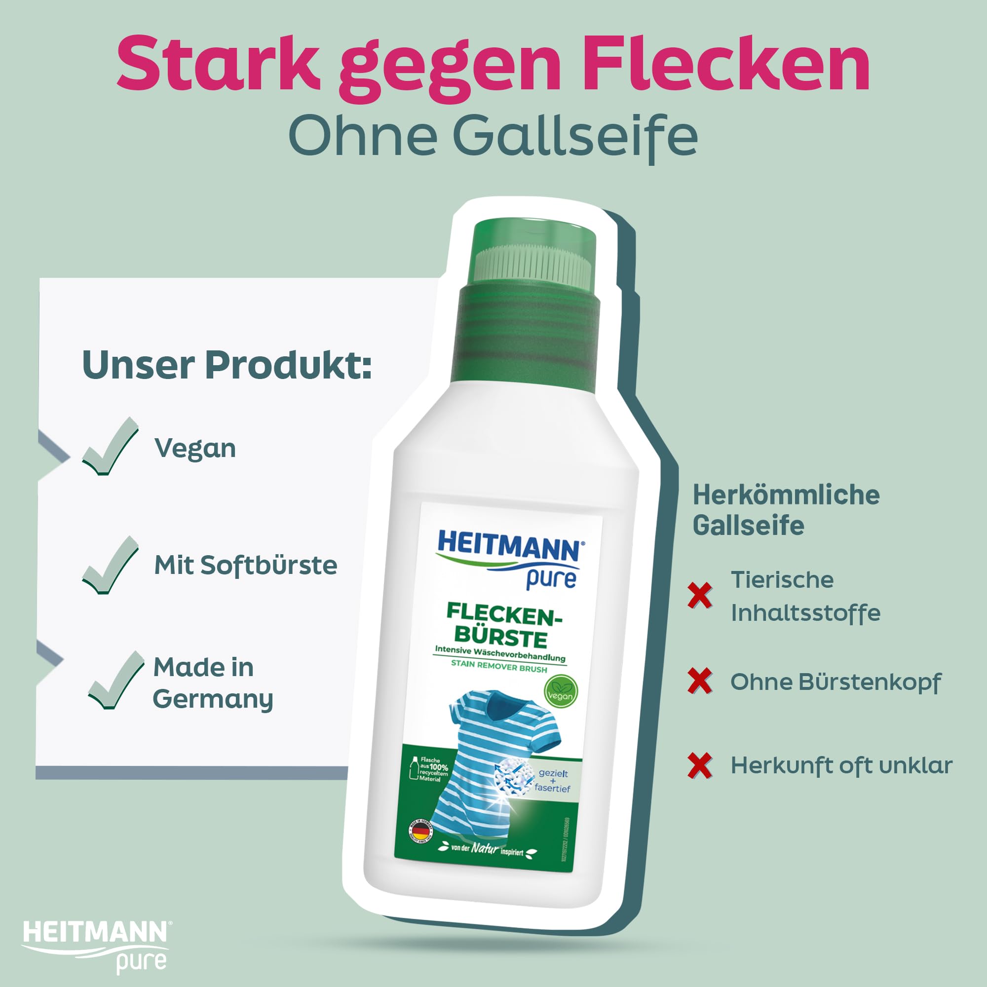 HEITMANN pure Fleckenbürste | Veganer Flecklöser mit praktischem Bürstenkopf | Ideal für Kragen und Manschetten | 250 ml 6
