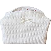 ZUNUONUO Cotton Quilted Makeup Bag Coquette Accessories Make up Bag Organizer Cute Floral Cosmetic Pouch Travel Makeup Bag for Women(Waffle White)