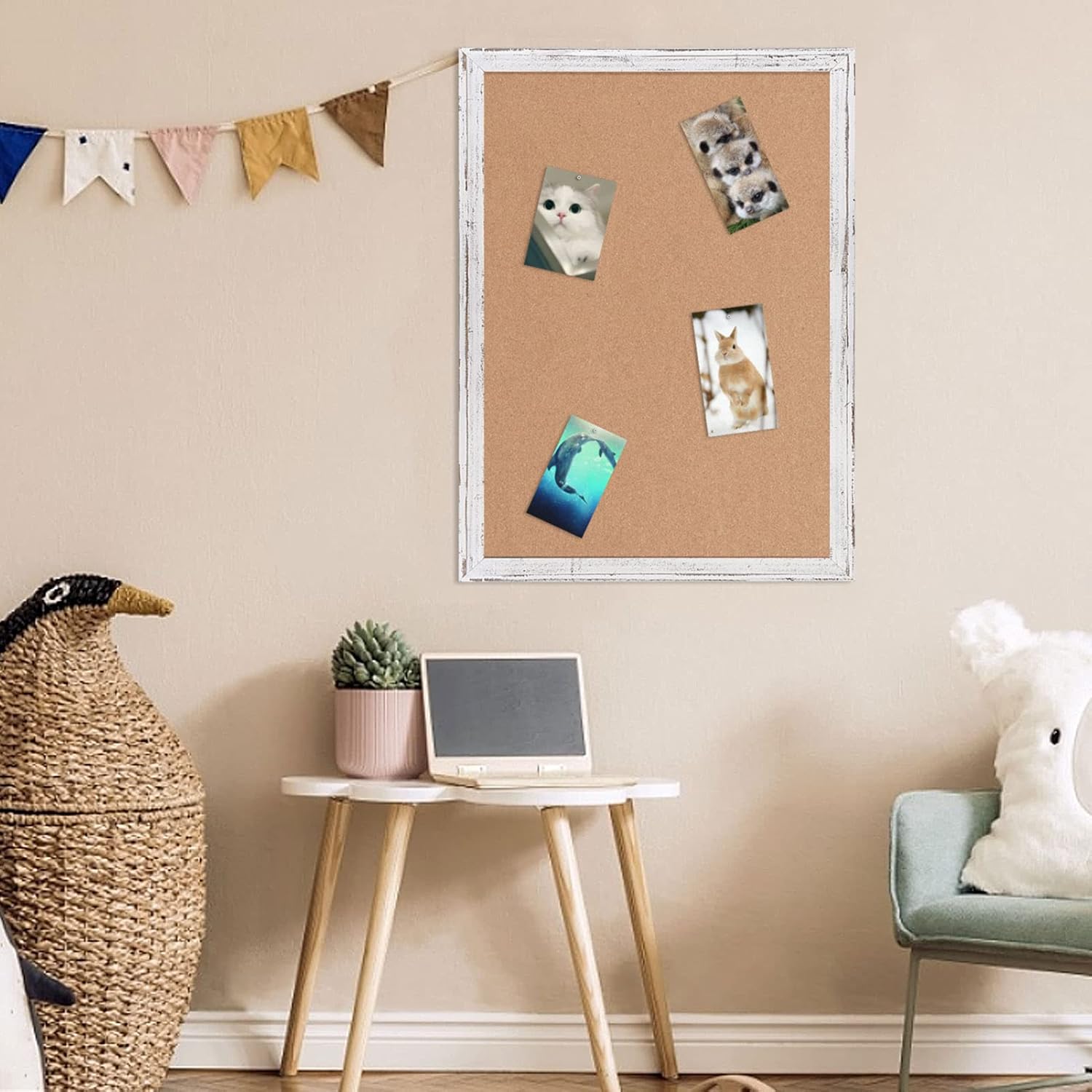 AMUSIGHT Cork Board with White Rustic Frame, Bulletin Board for Wall, 36 x 24 Inches, Perfect for Home, School, Office : Office Products