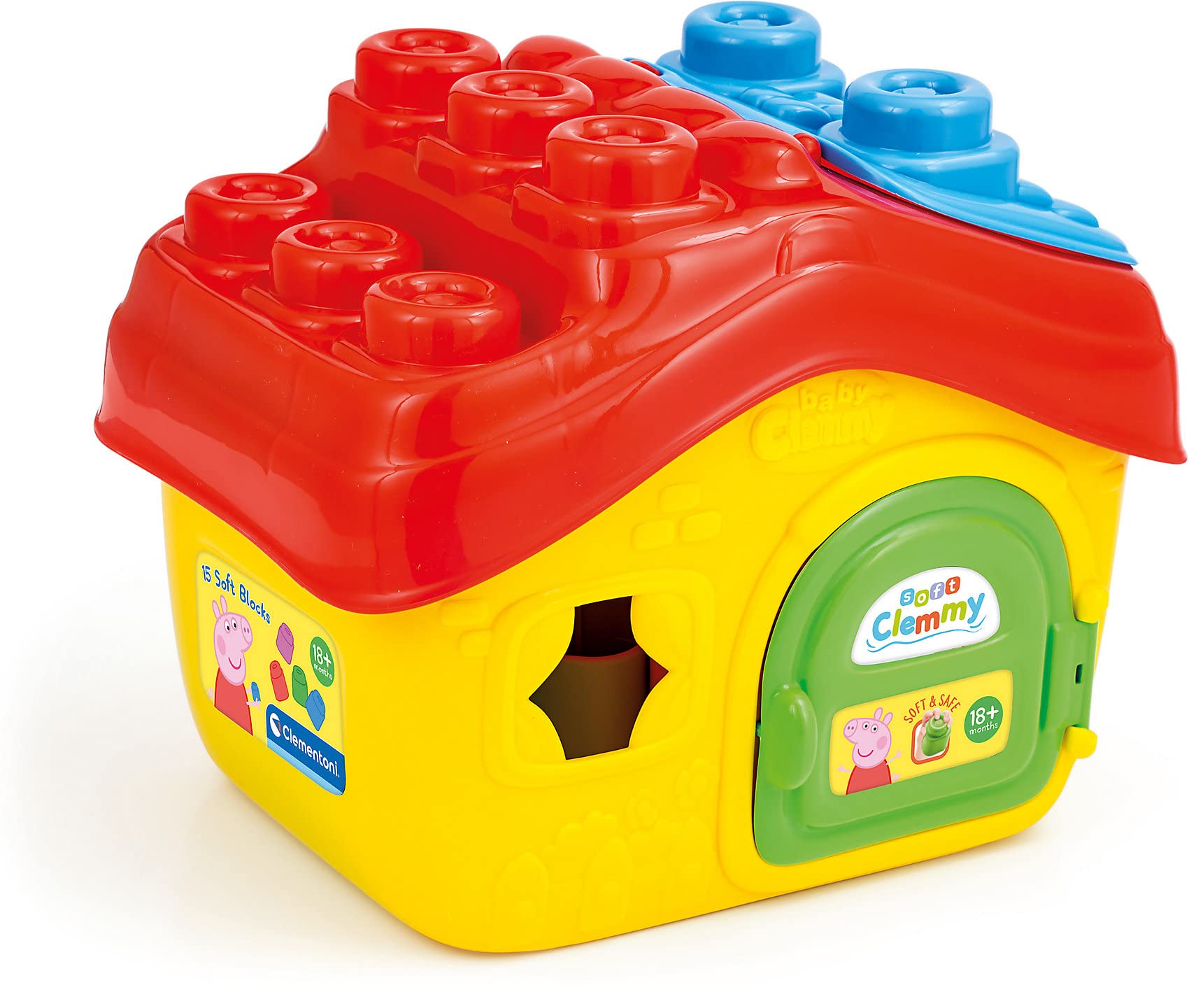 Clementoni 17657 Peppa Pig Bucket House, playset Clemmy Children 10 Months-Soft Building Blocks-Washable-Made in Italy, Multicoloured
