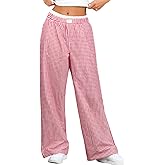ONLYSTORY Women Pajama Pants Striped Wide Leg Elastic Waist Lounge Pj Bottoms Sleepwear
