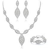 Flyonce Wedding Jewelry Set Rhinestone Crystal Bridal Leaf Necklace Drop Dangle Chandelier Earrings Sets for Women