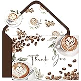 Whaline 24 Pcs Coffee Thank You Cards Greeting Cards Brown Latte Note Card with Envelope Sticker for Baby Shower Birthday Party Invitation Supplies, 4 x 6 Inch