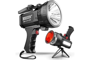 BIGSUN Rechargeable Spotlight, High Lumens 1000,000 LED Flashlight with Multi-Purpose Floodlamp, Built-in 10800mAh Battery Pack, Outdoor Handheld spot Light, for Farm, Hunting Camping, Car, Boat