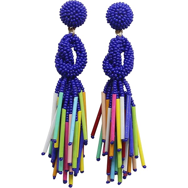 Bohemian Style Colored Rice Beads Hoop Earrings Gemstone PVD Stainless Steel Braided Rice Beads Large Hoop Earrings