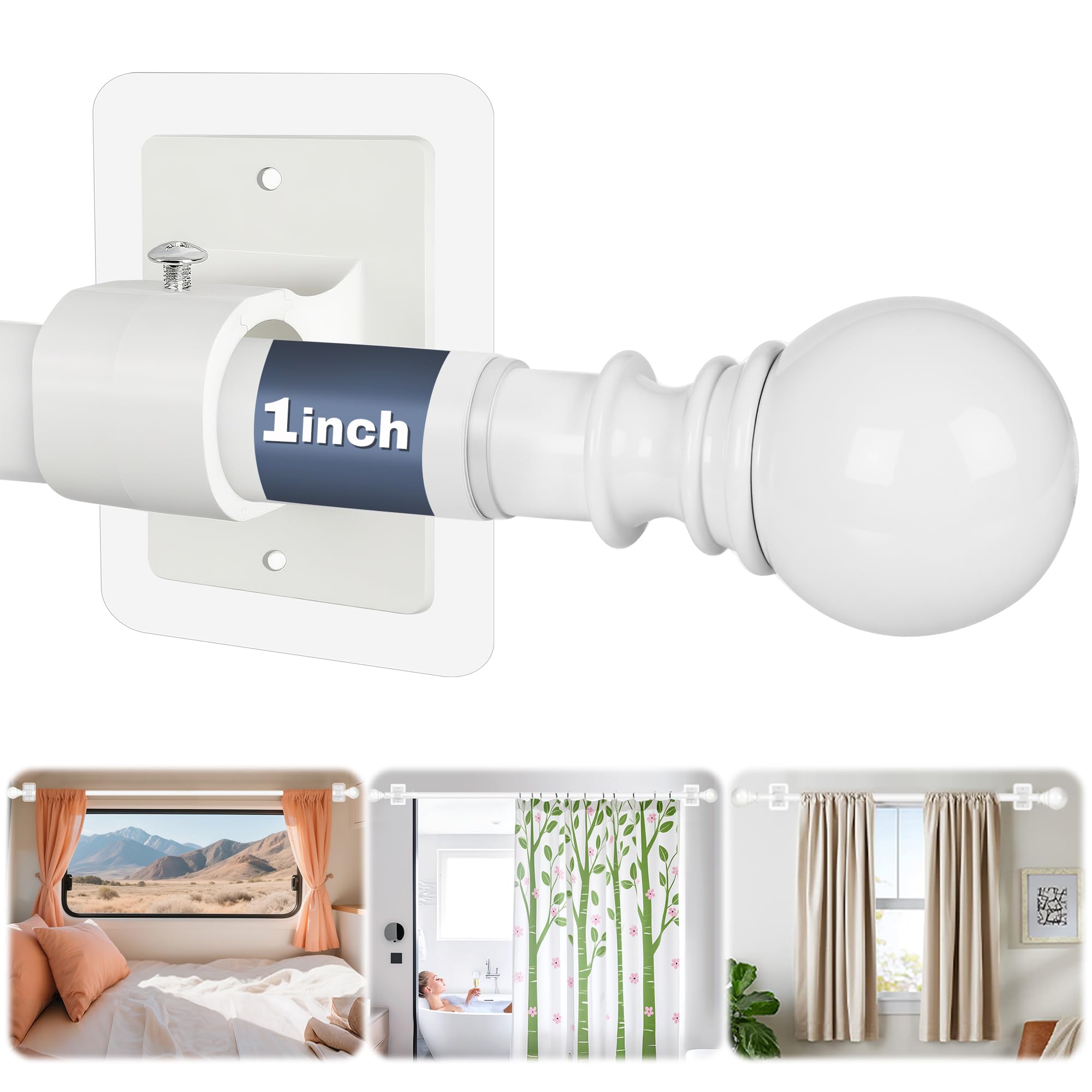 Photo 1 of 1" Diameter Adhesive Adjustable Curtain Rod No Drilling for Windows 27 to 112 Inch,Renter Friendly No Drill Rod with Stick on Bracket, Easy Install No Screw Screwless Apartment Cortineros Para Ventana