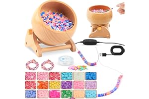 HT-MYLEC Clay Bead Spinner, Electric Bead Spinner for Jewelry Making - Adjustable Automatic Bracelets Maker with Big Eye Needle, Thread, 9 Bags Clay Beads and 9 Bags Seed Beads