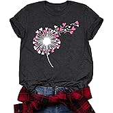 LHBNK Valentines Shirts for Womens Dandelion Tops Funny Love Heart Printed Tees Casual Valentine Gifts Clothes