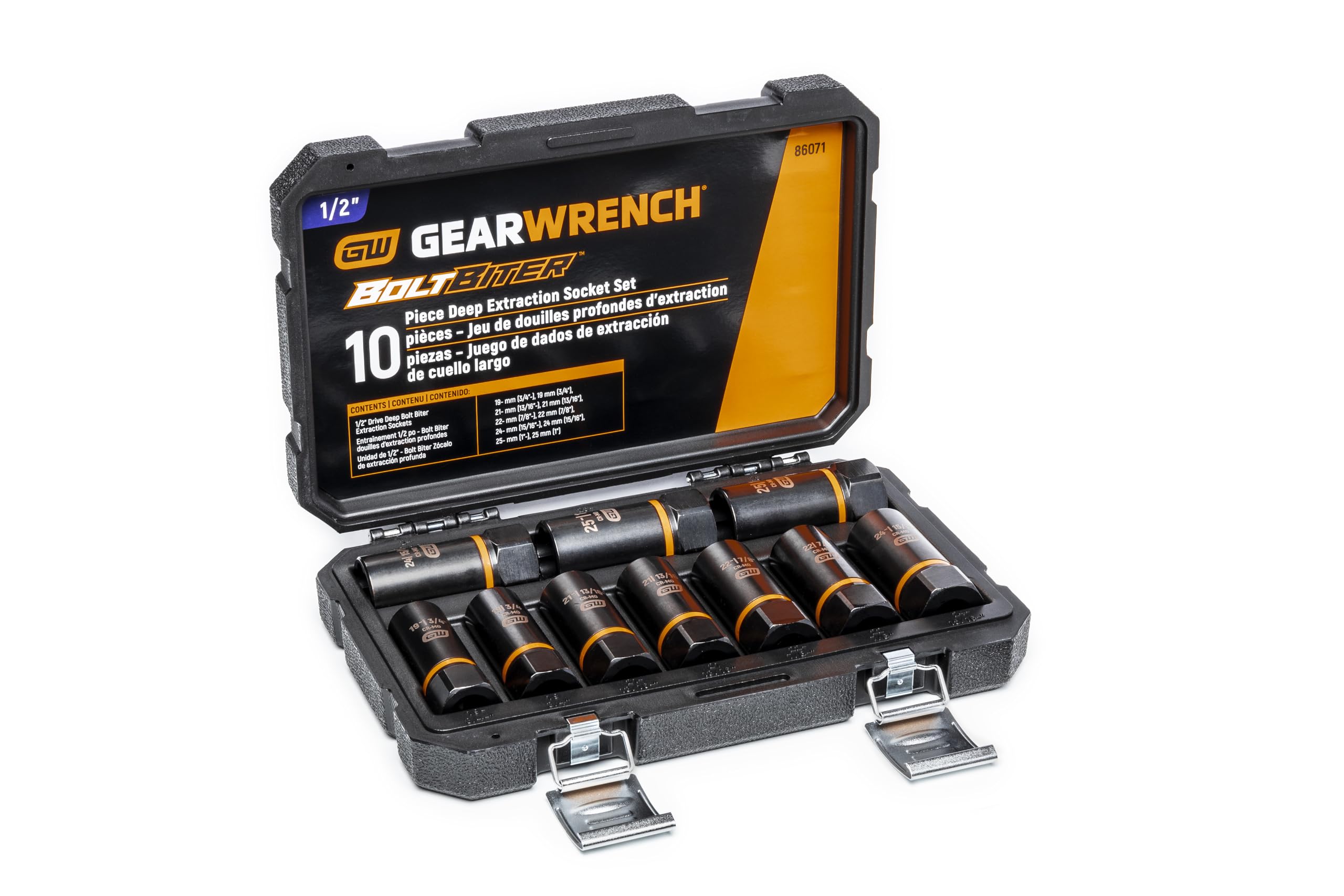 GearWrench 86071 1/2" Drive Bolt Biter Deep Extraction Socket Set, 10 Pc.