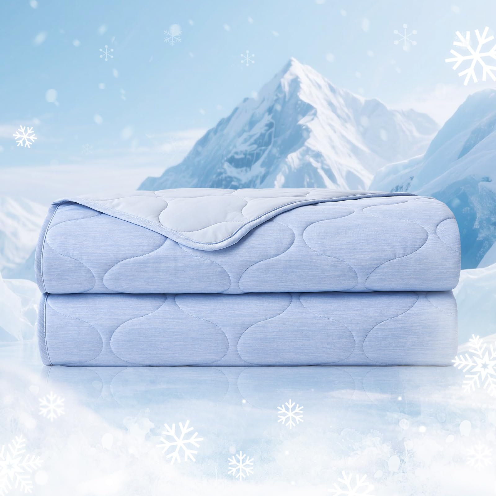 Photo 1 of Cozy Bliss Cooling Dual-Sided Blanket for Hot Sleepers, Q-Max>0.46 Lightweight Soft Breathable All Seasons Double Side Cooling Throw for Night Sweats (Cool Blue, 80"x90")