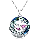 TOUPOP Flamingo Gifts for Women 925 Sterling Silver Flamingo Necklace Palm Tree Pendant Crystal Flamingo Jewelry Birthday Valentines Day Gifts for Women Her Girlfriend