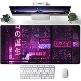 Purple Gaming Mousepad Japanese Desk Mat XXL Extended Anime Cool Large Mouse Pad Keyboard Mouse Mat Desk Pad for Computer Laptop Gamers 31.5''X15.7'' Non-Slip Rubber Base with Stitched Edges