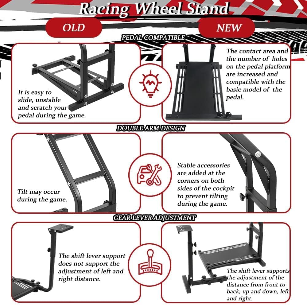 Marada Racing Steering Wheel Stand Adjustable Fit for Logitech Thrustmaster G29 G920 G923 T248 T300 T300RS TX F458 T500 Racing Simulator Cockpit, Shifter Wheel and Pedal Not Included