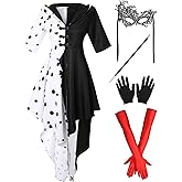 Angelaicos Women's Black and White Costume Dress with Gloves Halloween Party Outfit