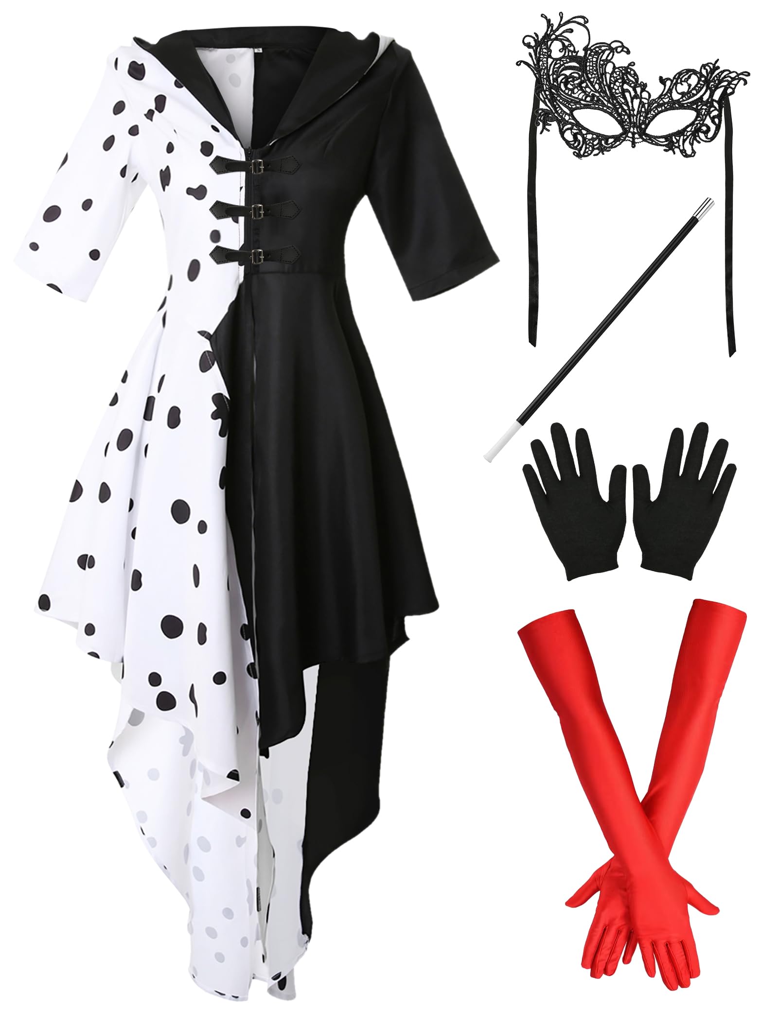 Photo 1 of Angelaicos Women's Black and White Costume Dress with Gloves Halloween Party Outfit (White, X-Large)
