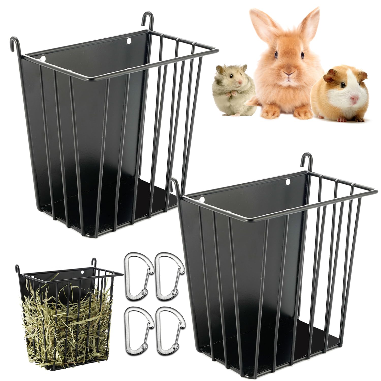 Photo 1 of LUAVIARU Upgrades 2pcs Hay Feeder Rabbit - Guinea Pig - Metal Frame Hay Rack with Adjustable Hook - Less Wasted - for Guinea Pig, Bunny, Chinchilla Cage Accessories - Bunny Feeder