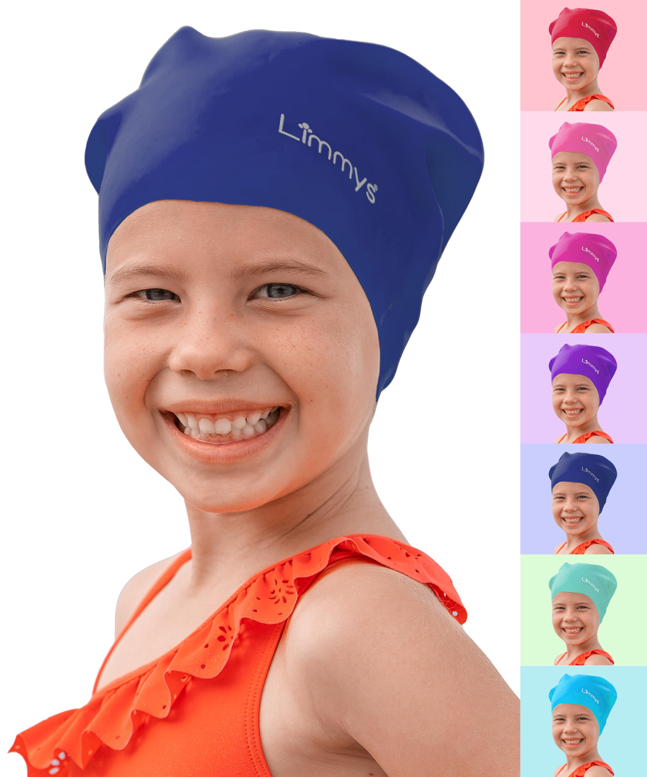 Limmys Kids Swim Cap – 100% Silicone Swim Cap for Long Hair – Soft, Stretchy & Comfortable Swimming Cap – Designed for Durability & a Tangle-Free Experience
