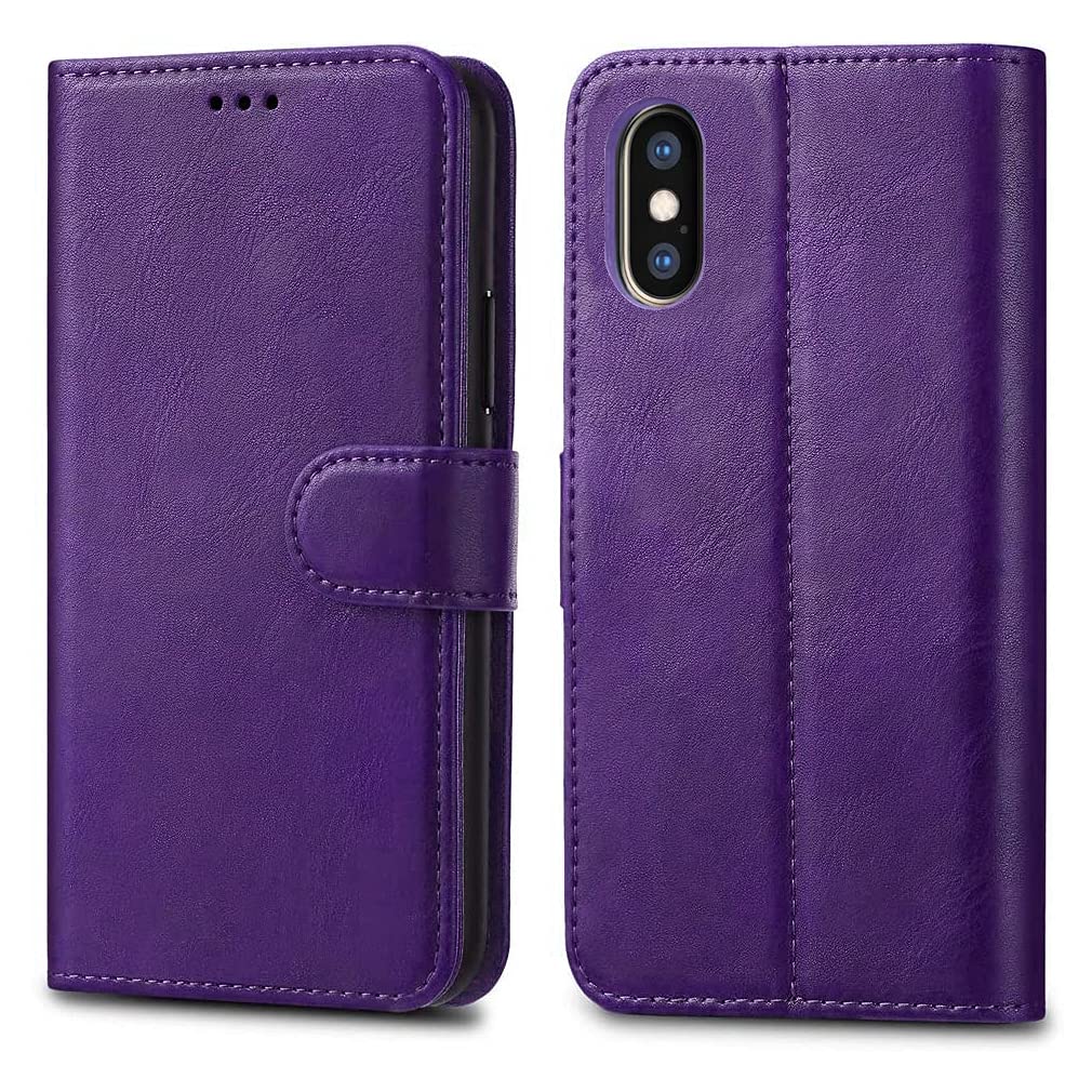 Apple iPhone XR 6.1" Cases - Premium Wallet Leather Flip Case Cover For iPhone XR 6.1" [Card Holder] [Magnetic Closure] (Purple)