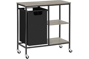 Fogein Laundry Hamper with Wooden Side Shelf,laundry basket with lid,Laundry Sorter 2 Section with 11.8 Gal Pull Out Laundry Bag,laundry room organization for Bathroom, Bedroom,Laundry Room,Grey