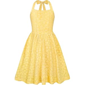 HOZIY Girls Dresses Floral Halter Tie Back Short Dress Juniors Summer A-Line Flowy Backless Sundress 5-16 Years