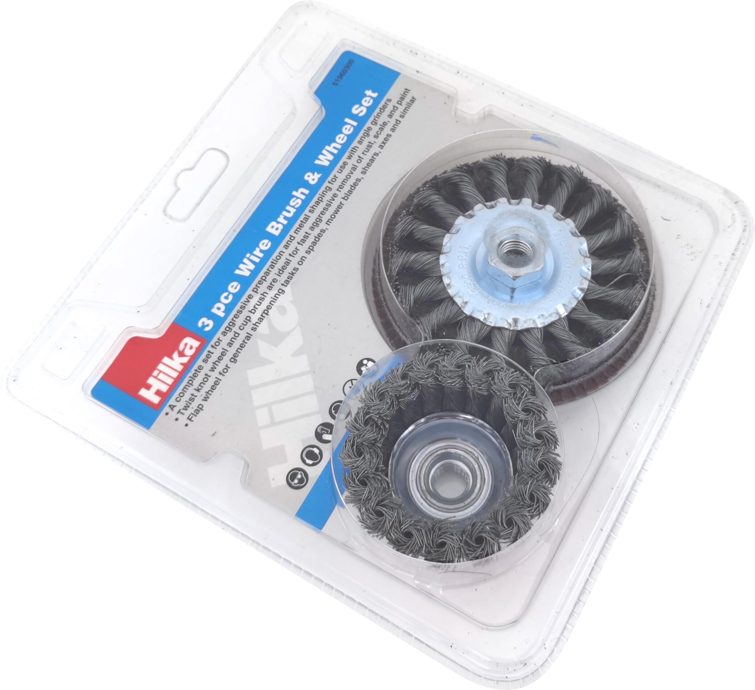 Hilka 51960300 3 pce Wire Brush & Wheel Set for Angle Grinders