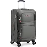 ROPLUS Softside Expandable Luggage with 4 Spinner Wheels, Durable Checked-Luggage Suitcase (Gray, 25-Inch)