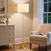 60" Gold Floor Lamp, Standing Lamp for Living Room, Bedroom, Office & Dining Room - Tall Corner Floor Lamps with Pull Chain S