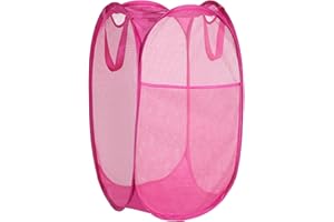 BATTOO Deluxe Strong Laundry Basket Collapsible, Foldable Mesh Pop up Laundry Hamper with Durable Handles for Laundry, Bathroom, Bedroom Room, Dorm or Travel Blush