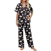 SHESHOW Satin Pajamas for Women Set Button Down Sleepwear Print Pjs Set 2 Piece Short Sleeve Long Loungewear Size XS-XXL