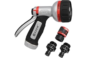 Eden PRO 94830 Metal Rear Trigger 6-Pattern Turbo Nozzle, Heavy Duty Hose Sprayer for Garden, Plants, Lawns, Quick Connect Set Included