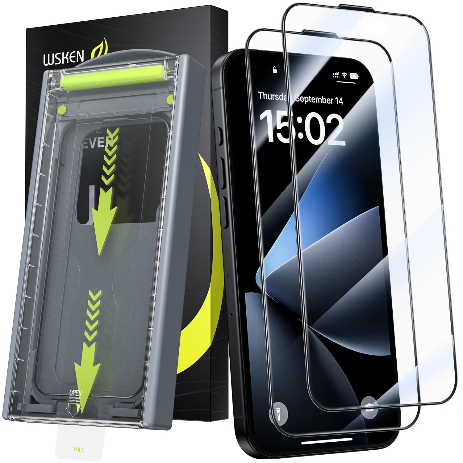 WSKEN for iPhone 16 Pro Max Screen Protector - [Top 9H+ Tempered Glass][Auto Dust-Remove][Zero Bubble] Full Coverage HD Military Grade 10X Shatterproof,Anti Fingerprint,Anti Scratch,2 Pack — image 1