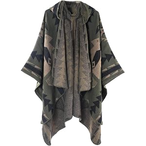 style amos Men's Western Poncho Cape, Geometric Fringe Shawl, Thick Knit Blanket Wrap for Camping, Daily & Travel