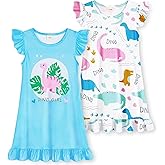 COTRIO Girls Nightgowns Toddler Nightgown Kid Pajamas 2 Pack Princess Night Dress Sleep Nighties Flutter Sleeve Nightshirt