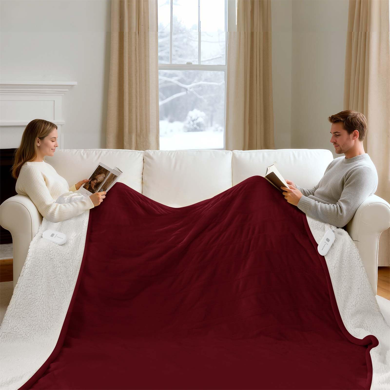 FVERWAG King Size Heated Blanket for Bed - 100" X 90" Dual Control Electric Blanket King with 5 Heat Levels, 10H Auto Off, Overheat Protection, Washable Flannel Sherpa Heating Blankets, Red Image