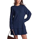 SCOFEEL Women’s Cable Knit Sweater Dress Long Sleeve Crewneck Patchwork Mini Dress Pleated Skirt Short Winter Dresses