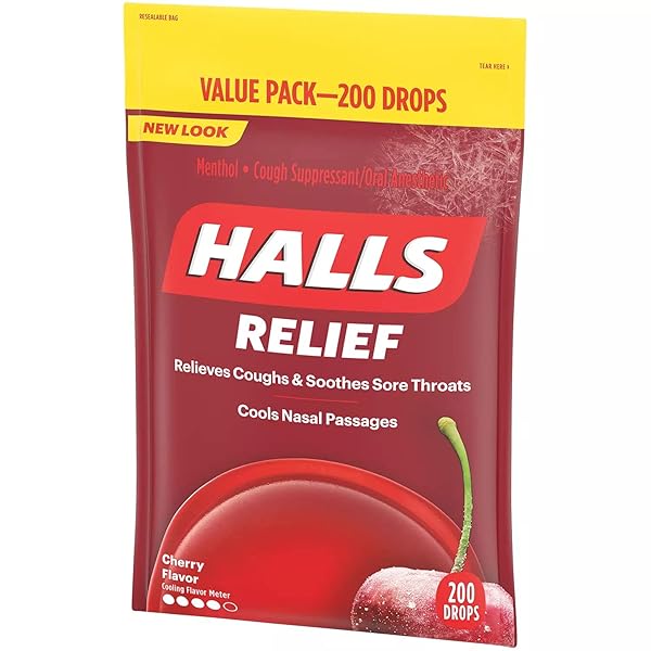 HALLS RELIEF HONEY LEMON SUGAR FREE COUGH DROPS, VALUE PACK, 180 DROPS