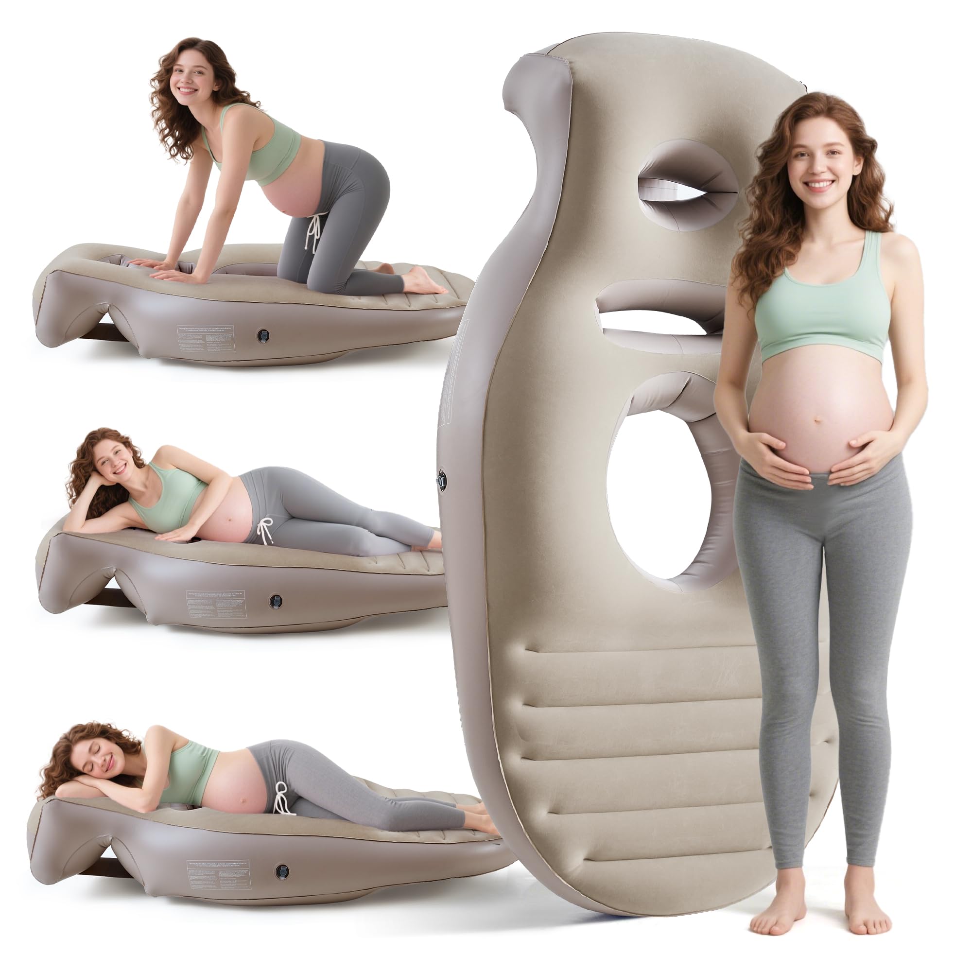 Photo 1 of Neoflavie Inflatable Pregnancy Pillow,Full Body Pregnancy Mattress with Hole for Belly Chest/Head,Pregnancy Pillows for Prone Sleeping,Relieves Back Pain-Portable for Massage,Home,Trave (Khaki)