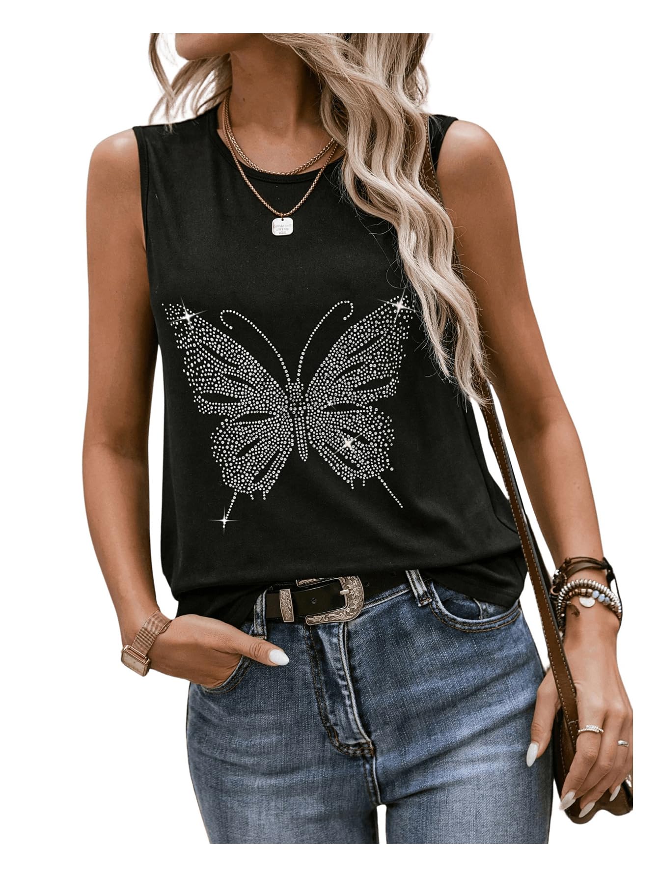 Floerns Women's Cut Out Back Camisole - Sleeveless Round Neck Solid Tank Top