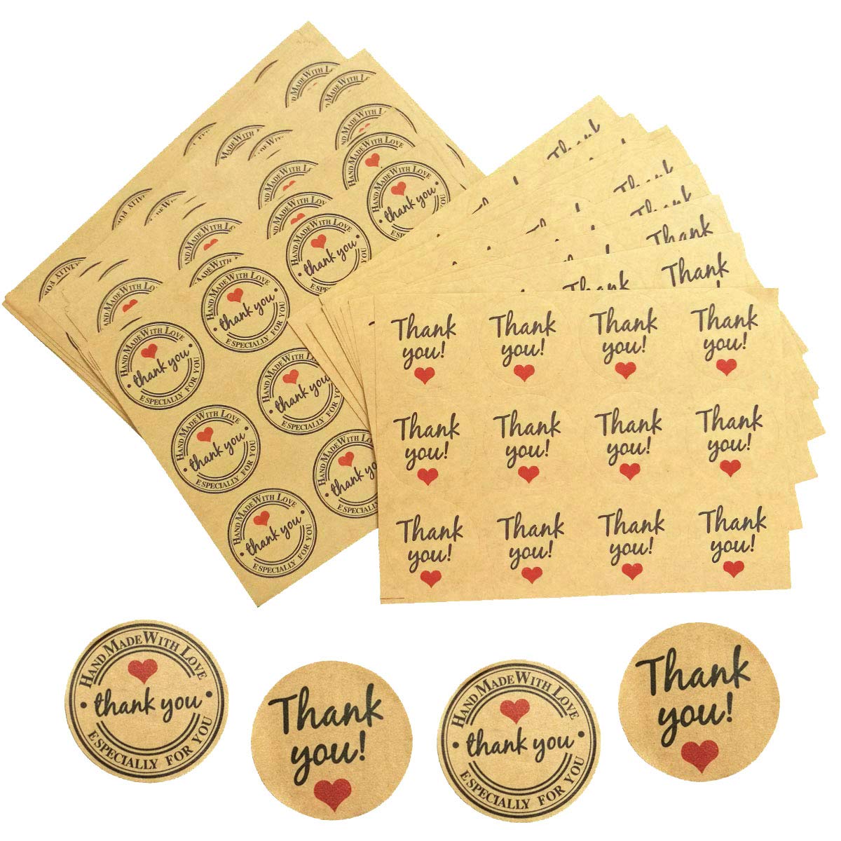 Thank You Sealing Stickers, 360 Pcs Kraft Paper Round Label Sticker Self Adhesive Thank You Sticker for Gift Birthday Wedding Party Packaging Decoration (Diameter 37 mm)