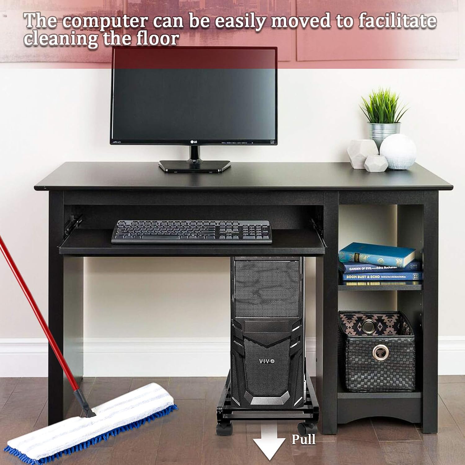 Retyion CPU Stand PC Cart Holder, Mobile Desktop Computer Tower Stand with 4 Caster Wheels Under Desk : Office Products