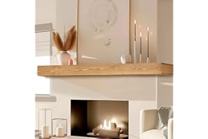 ABSWHLM 60x8x3 Fireplace Mantel - Handcrafted Hollow Rustic Solid Wood Wall Mounted Floating Shelf with Invisible Heavy Duty Wood Bracket (Natural Wood)