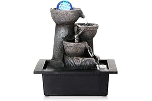 Dyna-Living Water Fountain Indoor Colored Lights Tabletop Fountain with Pump Indoor Fountains and Waterfalls Relaxation Table Top Water Fountain