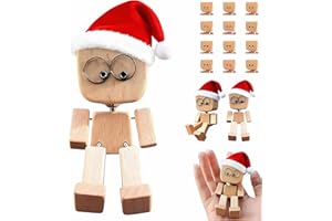 Shaking Wooden Man Figurine with 12 Magnetic Expressions, Wooden Man with Wobbly Legs for Car Dashboard Decoration, Funny Des