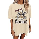 Oversized Western Rodeo Graphic Tee Short Sleeve Women Vintage Rodeo T-Shirt Casual Country Music Tee Top