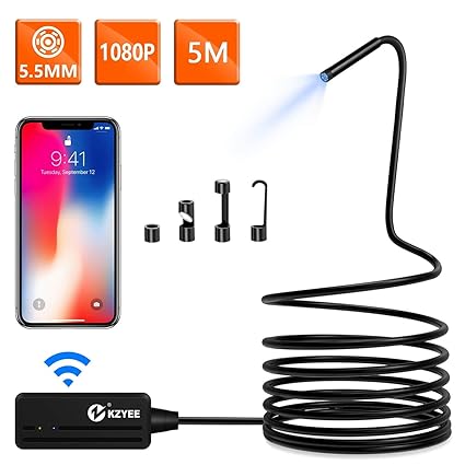 KZYEE WiFi Endoskop 5,5mm Durchmesser 2,0 Megapixel 1080P HD Drahtlose Inspektionskamera Wasserdichte Halbfeste Snake Kamera 