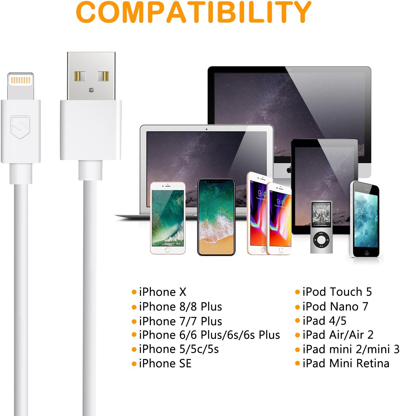 iPhone Charger, Sundix 5 Pack 6ft Lightning Cable iPhone Charging Syncing Cord Charger Cable Compatible iPhone X 8 8Plus 7 7Plus 6S 6Splus 6 6Plus SE 5 5S 5C More