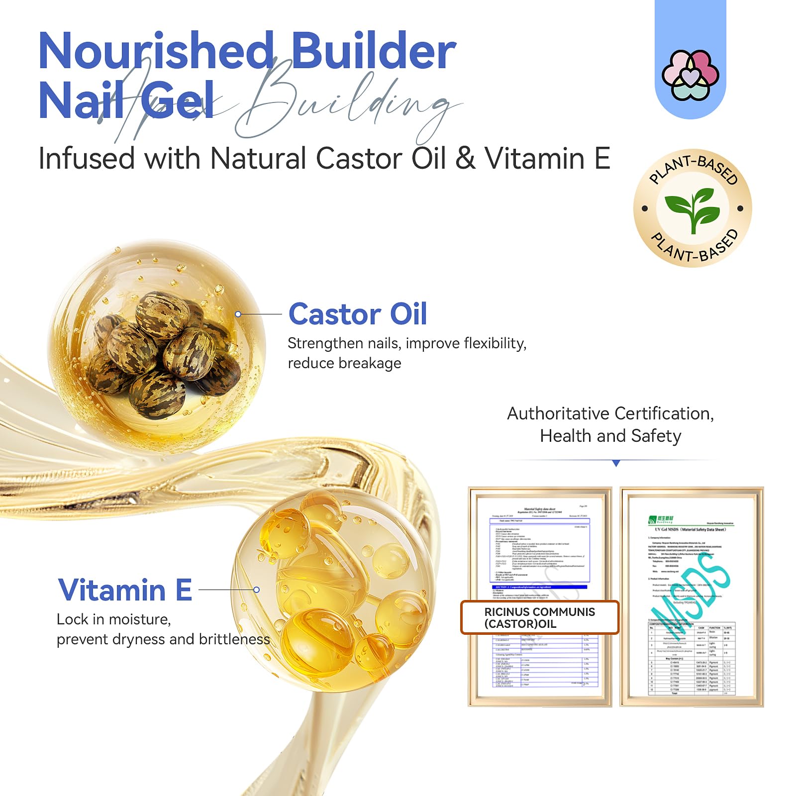 SAVILAND Clear Builder Nail Gel: 8 in 1 Gel Builder for Nails with Vitamin E & Castor Oil, Plant-Based Nail Strengthener Thickening Extension Gels in a Bottle Fix Curved Nails Rhinestone Glue Home Use - Image 3