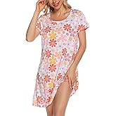 ENJOYNIGHT Womens Nightgowns Cotton Sleepwear Plus Size Sleep Shirt Short Sleeve Nightshirt Print Sleepshirt