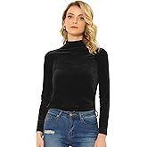 Allegra K Women's Turtleneck Velvet Top Long Sleeve Work Shirts Basic Velour Blouse