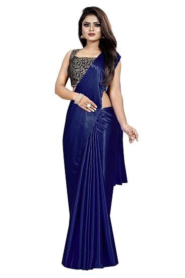 Market Magic World Womens Satin Silk Saree With Blouse Piece